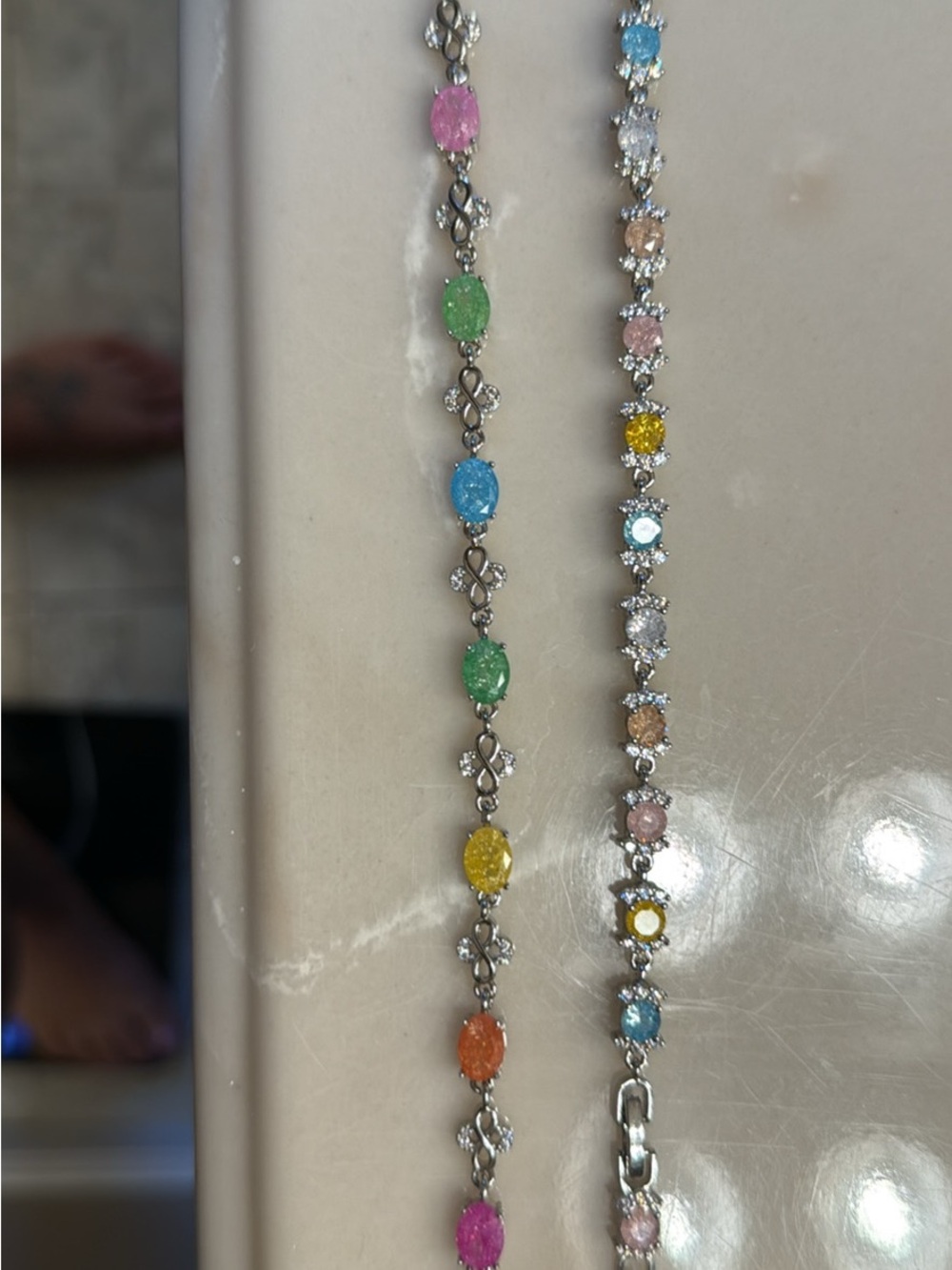 Sterling-Style Multi-Color Crystal Bracelet — Pink, Green, Blue & Yellow